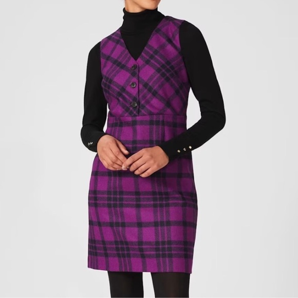 HOBBS LONDON Purple & Black Mary Plaid Sleeveless 100% Wool Sheath Dress US 8 - Picture 1 of 9